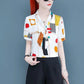 Short-sleeved Chiffon Shirt Ladies Temperament Shirt Summer Top Women's Small Shirt V-neck Neckline Tie Bowknot Fabric Light and Breathable