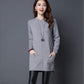 Women's Mid-length Pullover Sweater Loose Simple Irregular Hem Bottoming Sweater  Knitted Sweater Dress  with Pockets