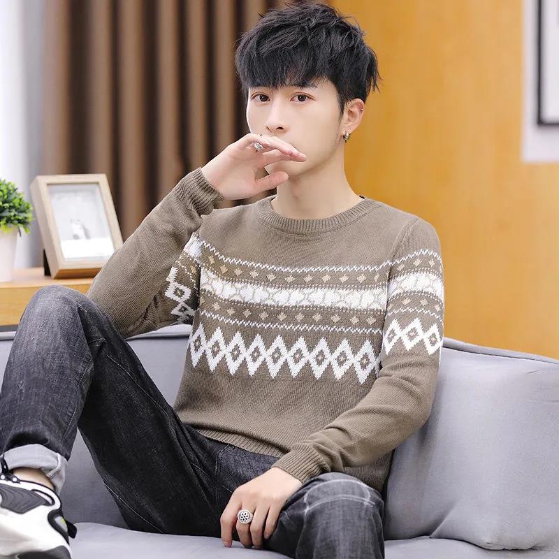 Sweater Men's Round Neck Autumn Coat Top Clothes Winter Warm and Comfortable Knit Sweater Bottoming Shirt Jacket Men