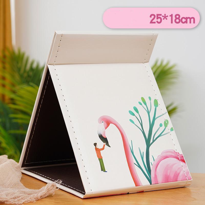 PU Rectangular Makeup Mirror Folding and Portable HD Light and Thin Travel Bedroom Dressing Table