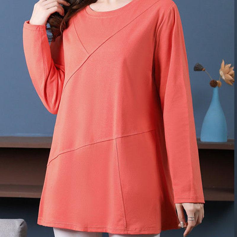 Spring Fall Long Sleeve Splicing T-Shirts Women Clothing Fashion Casual Plus Size Loose Tee Shirt Femme Tops Pullovers