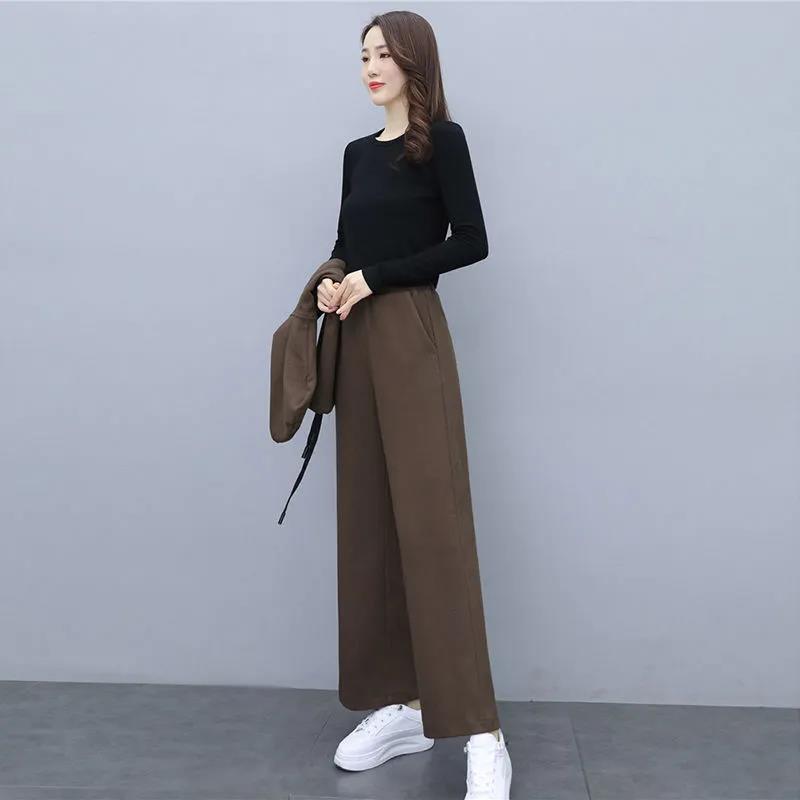 Suit Women's Temperament Is Thin Wide-leg Pants Casual Women's Three-piece Loose Wide-leg Pants + Hooded Sleeveless Waistcoat + Lining