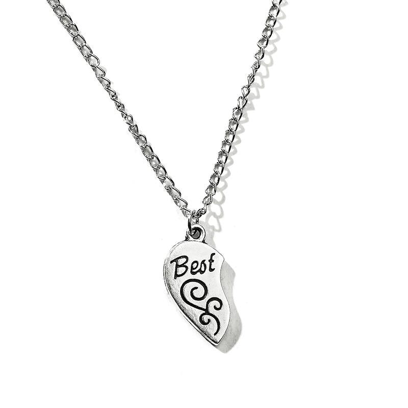 Best Friends Alloy Heart Pendant Honeycomb Love Stitching Pendant Lettering Necklace