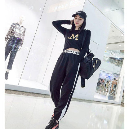 Fashion Slim Ins Spring and Summer Casual Sports Bottoming Nine-point Pants Female Korean Students Loose
