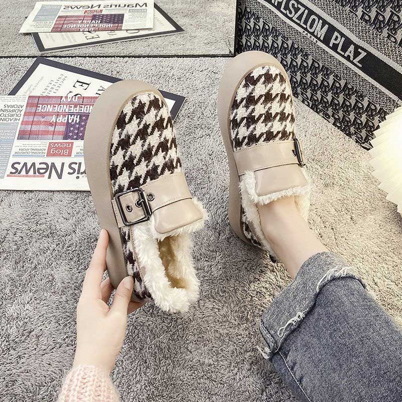 Women's Winter Warm Plus Velvet Padded Cotton Shoes Casual Flat All-match Flat Shoes
