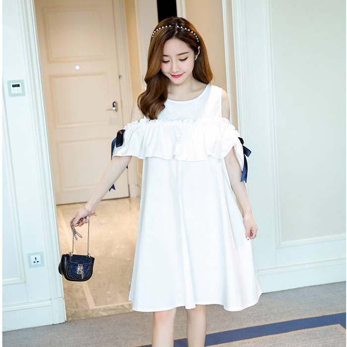 Pofulove Women Solid Color Off Shoulder Shirt Dress Office Lady Loose Thin Mid-length A-line Dress