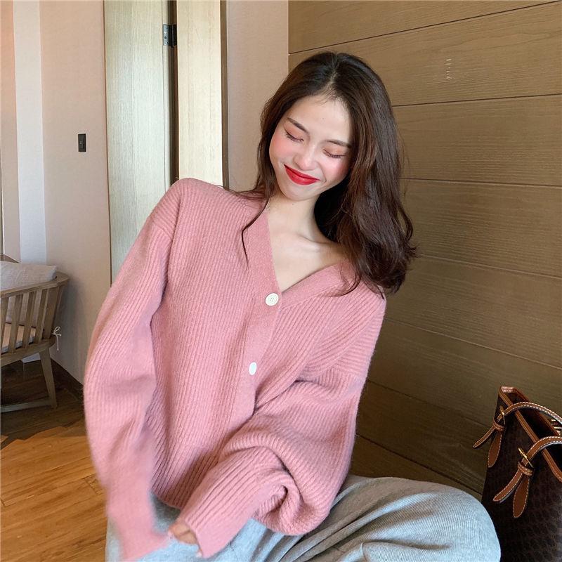 Spring and Autumn Knitted Cardigan Short Jacket Female Korean Version Loose Lazy Style Long-sleeved Solid Color Button Sweater All-match