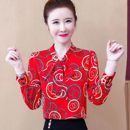 Chiffon Shirts Women's Thin Fashion Tops Loose Stacked Color-blocking Shirts Bottoming Shirts