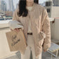 Fall Winter Women Cotton Liner Parka Jacket Coat with O-neck Puffer Corduroy Preppy Style Zipper Pockets Retro Loose Solid Color Black Khaki S-XL