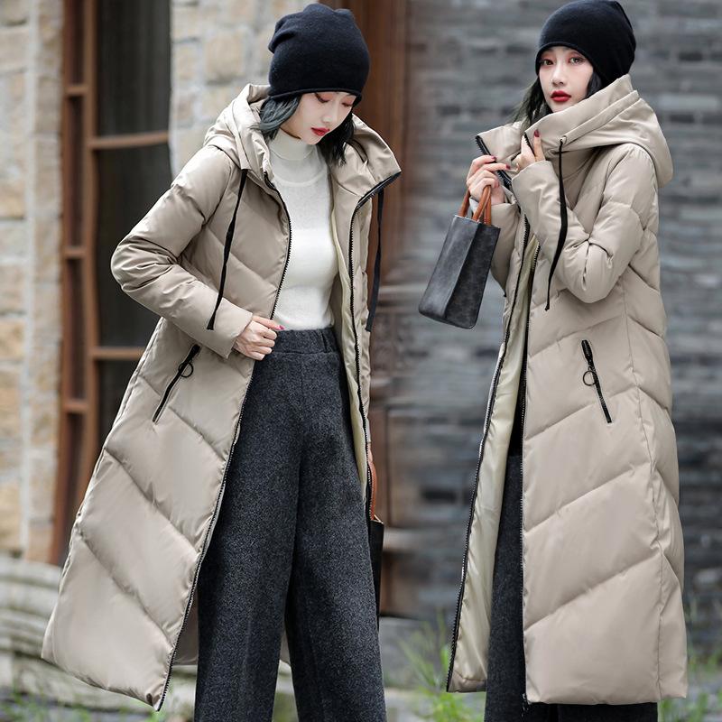 Women Winter Long Jacket Hooded Thickening Coats Warm Down Jackets Solid Color Cotton Jacket Casual Padded Coat Outerwear Parka Female Winter Clothes