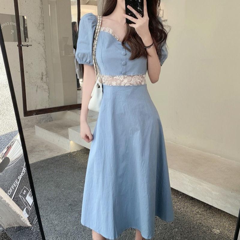 Puff Sleeve Women's Summer Dress Short Sleeve Calf Length Daily Wear Office Dating Party