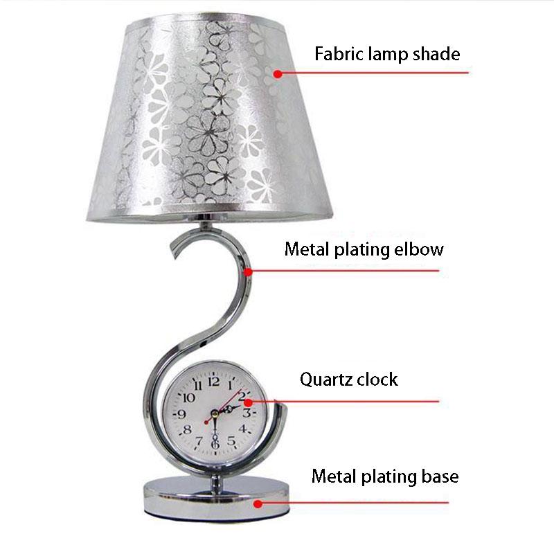 Modern Table Lamp Bedroom Bedside Lamp Living Room Decoration Fabric Lampshade Table Lamp with Clock