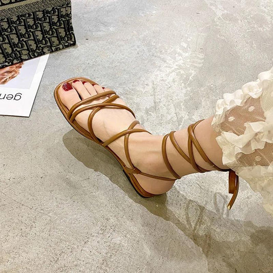 Cross Strap Sandals Women Wear Flat Holiday Beach Shoes Temperament Ladies Roman Shoes Women's Flat Strap Sexy Sandals