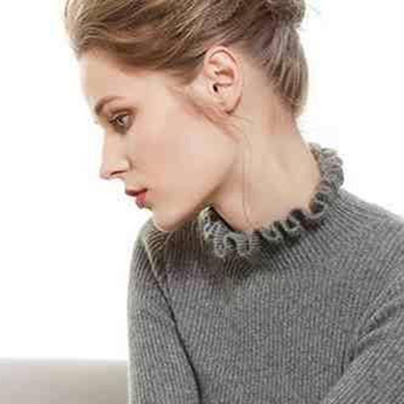 Pofulove Half Turtleneck Sweater Female Lotus Leaf Collar Lace Sleeve Bottoming Slim Winter Pullover