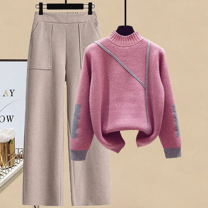 Suit Female Autumn and Winter Design Set of Head Sweater Slim High Waist Plus Pants
