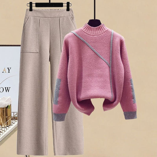 Suit Female Autumn and Winter Design Set of Head Sweater Slim High Waist Plus Pants