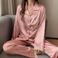 Women's Spring Autumn Long-sleeved Pajamas Set Thin Ice Silk Embroidered Homewear Sexy Simulation Silk Casual Suit Outer Wear Pyjamas Sleeping Suit