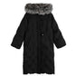 Fluffy Big Fur Collar Hooded White Duck Down Down Jacket Women's Mid-length Loose Women's Winter Thick Coat Button Design Winter Jacket