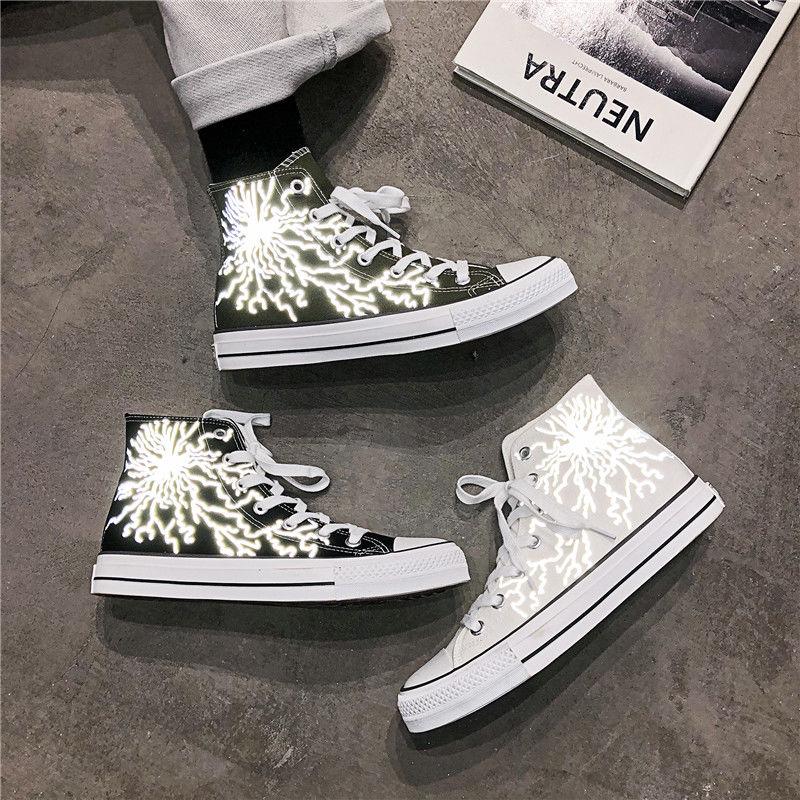 Classic Men Canvas Shoes Reflective 2020 Summer High Top Flats Men Vulcanized Shoes Factory Outlet Male Casual Shoes