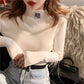 Slim Shirt Half-Turtleneck Elastic Tops Long Sleeve Short Sweater Female Casual Base Sweater