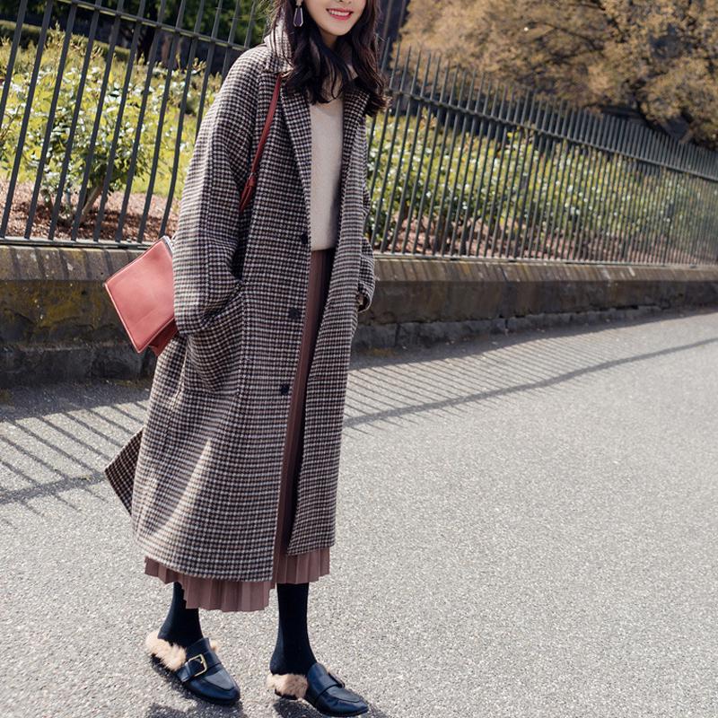 Women Wool Plaid Jacket Ladies Long Woolen Coat Slim Type Female Winter Wool Outwear