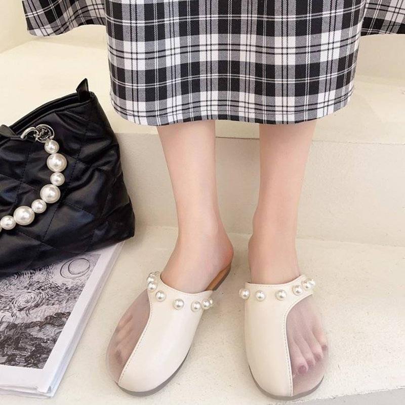 Summer Net Yarn Breathable Baotou Pedal Slippers Fairy Style Wild Stitching Sandals and Slippers Women