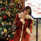 Autumn and Winter Woolen Coat with Horns Buckle Lamb Wool Thick Woolen Coat Women's Mid-length Lapel Woolen Coat