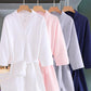 Women's Yukata Pajamas Robe Spring Autumn Loose Waffle Solid Color Bathrobe Long Sleeves Robe Sleeping Robes with Belt