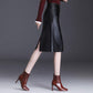 Female Autumn  Winter Leather Skirt High Waist Slim Wrap Skirt PU Leather Knee-length Bodycon Pencil Skirt
