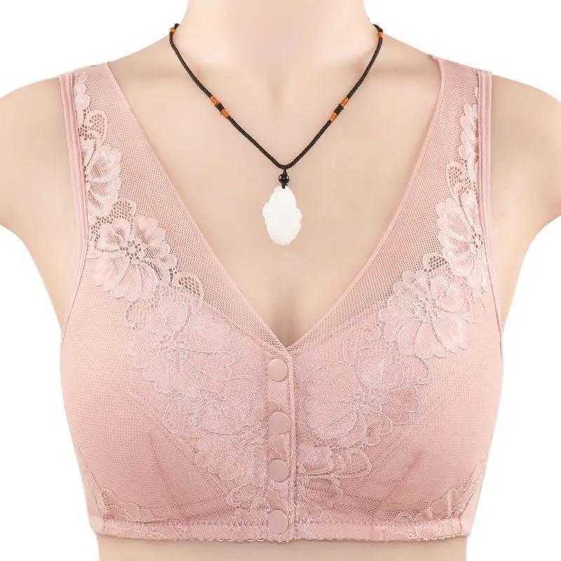 Women's Plus Size Unwired Full Cup Bra Soft Cotton Front Buckle Tank Top Anti-sagging Anti-slip Lightweight Breathable Lace Bra