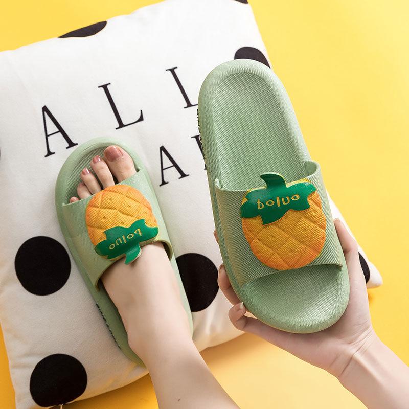 WTEMPO Slippers Women External Wear Cartoon Pineapple Thick Bottom Soft Lightweight  Non-slip Beach Bedroom Home Bathroom