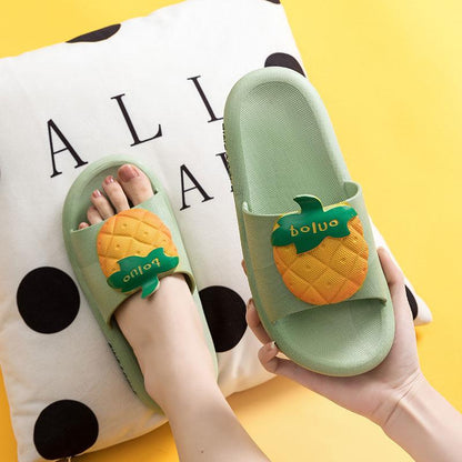 WTEMPO Slippers Women External Wear Cartoon Pineapple Thick Bottom Soft Lightweight  Non-slip Beach Bedroom Home Bathroom