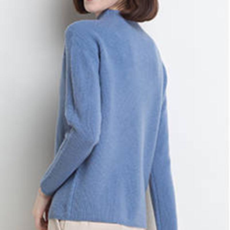 Pofulove Autumn Winter Half-high Collar Thick Short Sweaters Women's Hedging Long-sleeved Shirt