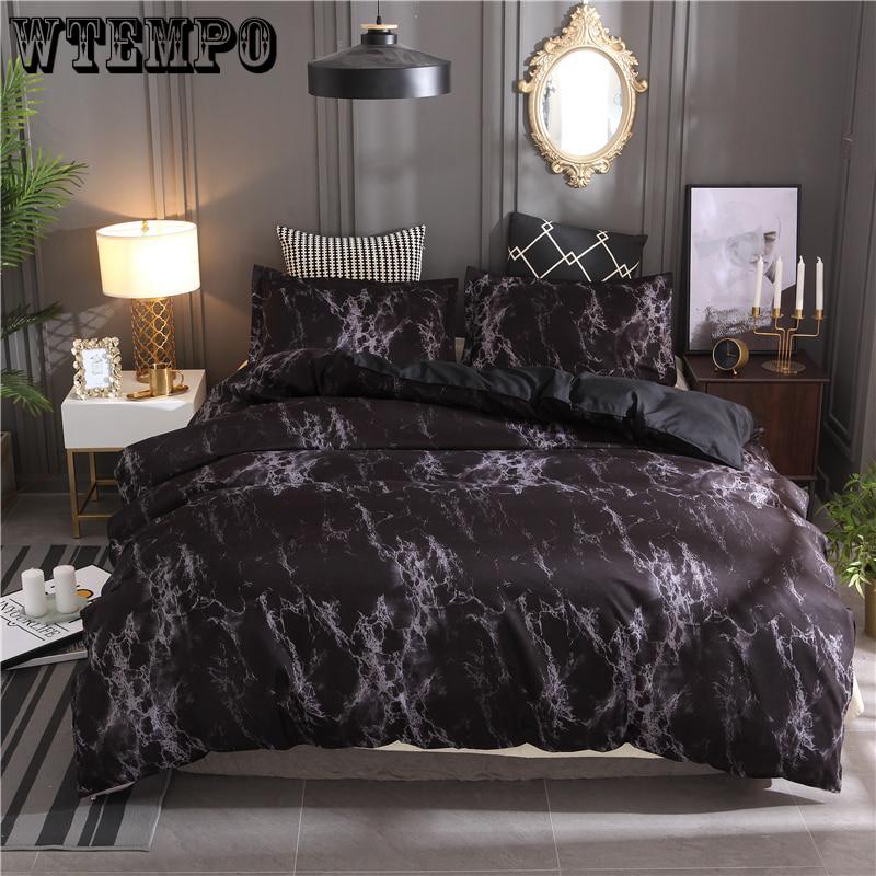 Black Marble Printed Bedding Set Purple Queen Size Duvet Cover Set Bed Linen Quilt Cover