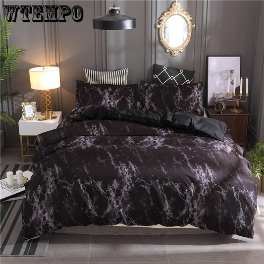 Black Marble Printed Bedding Set Purple Queen Size Duvet Cover Set Bed Linen Quilt Cover