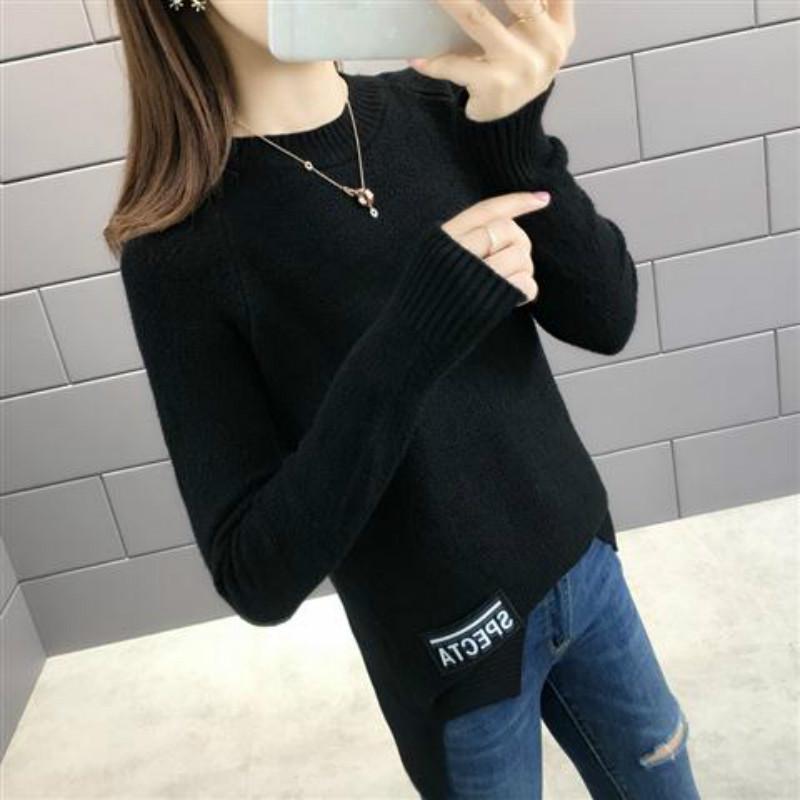 Pofulove Winter Round Neck Sweater Women's Short Loose Fashion Pullover Knit Thick Bottoming Shirt