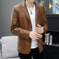 Leather Men's Autumn and Winter Slim Korean Leather Jacket Business Casual Plus Velvet Thick Leather Suit Jacket