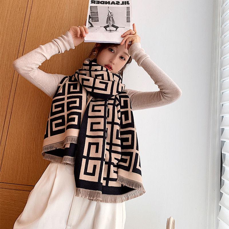 Women's Imitation Cashmere Scarf Winter Double-sided Printing Oversized Shawl Lengthened Thick Scarf Shawl