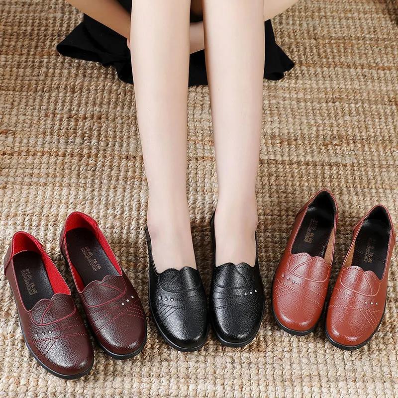 2021 Women Flats Woman Leather Breathable Moccasins Women Boat Shoes Ballerina Ladies Casual Shoes