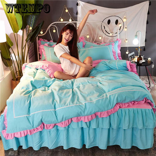 BrandNew 100% Cotton Edge Princess Bedding Set 4Pcs  Queen Size Girls Women Bed sheet set Embroidered