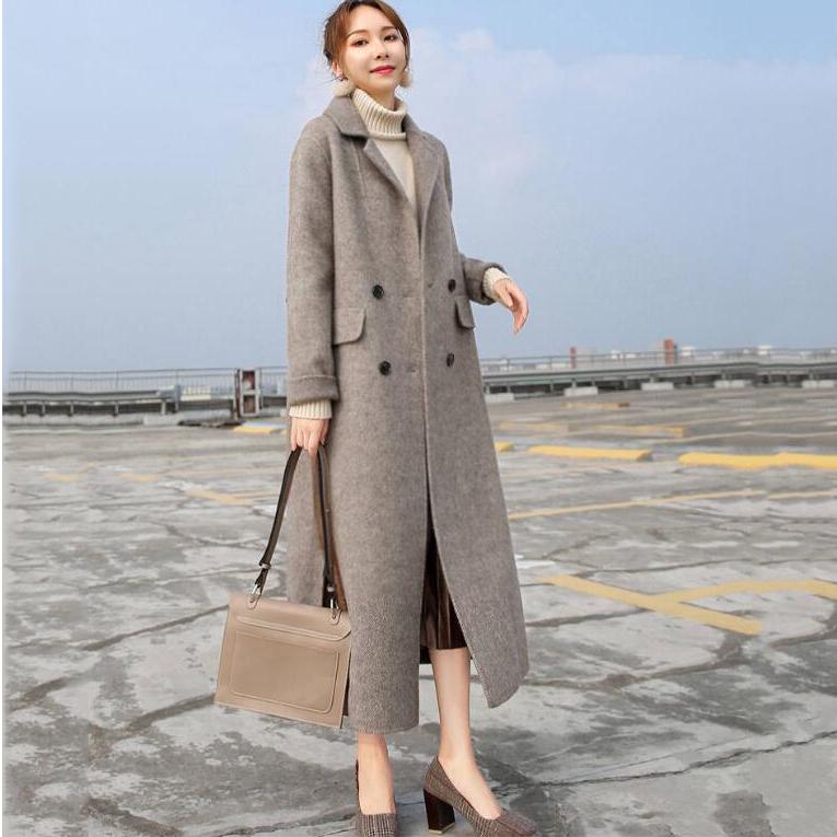 2019 Women Plus Size Autumn Winter Cassic Simple Wool Long Coat Female Robe Outerwear Manteau Femme