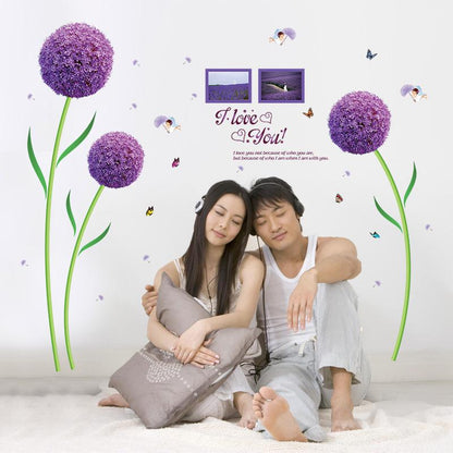 new purple flower ball fashion romantic bedroom living room PVC removable wall sticker painting