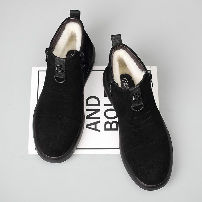 Frosted Men's Fashion Leather Shoes Warm Casual Shoes Flat-bottomed Plus Velvet Cotton Shoes