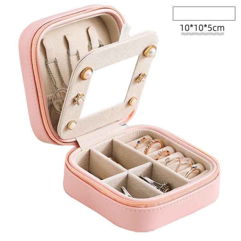Jewelry Box Princess European Earring Necklace Simple Single Layer Small with Mirror Storage Box