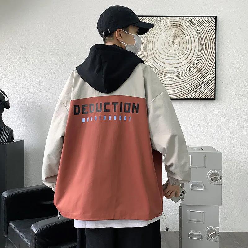 Spring & Fall Men Coat Korean Style Loose Jacket Casual Hooded Windbreaker Trend Student Top