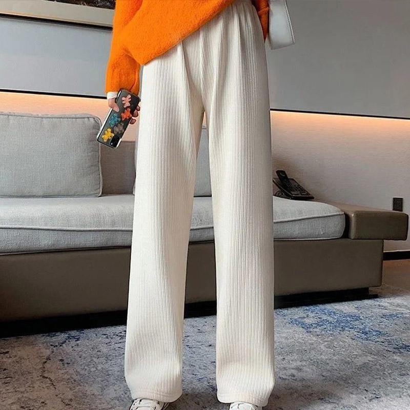 Pants Female Winter Plus Velvet Thickening Loose Slim Harsh Trousers Female Students High Waist Wild Seating Casual Straight Long Pants