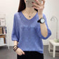 Women's V-neck Hollow Knit Sweater Women's Loose Korean Version of Batwing Sweater Top Women's Short Thin Knit Pullover Sweater