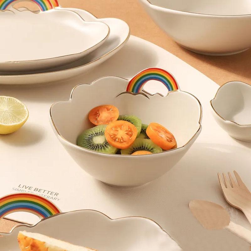 Creative Rainbow Bowl Plate Tableware Soup Bowl Rice Bowl Household Fruit Salad Bowl Ceramic Dinner Bowl Plate