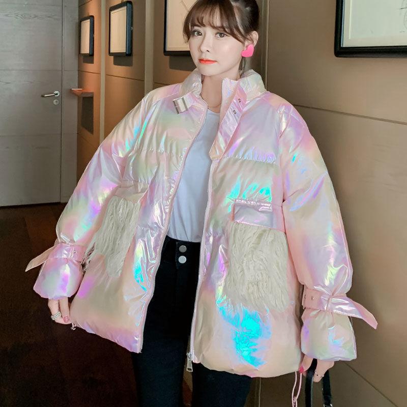 Winter Bright Down Down Padded Jacket Women's Short Loose Cotton-padded Coat Jacket Bread Coat Winter Warmth Thick Coat Disposable