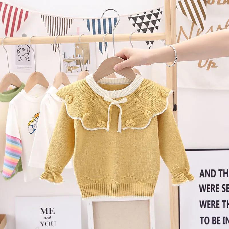 Girls Sweater Autumn and Winter New Sweater Baby Pullover Bottomed Shirt Children's Doll Collar Top